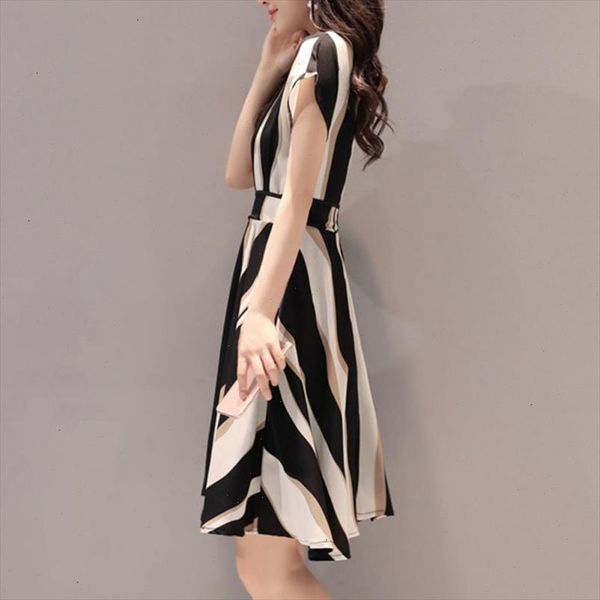 

3xl women stripe dress vintage style women elegant dress summer short sleeve o neck knee length shift dresses designer clothes, Black;gray