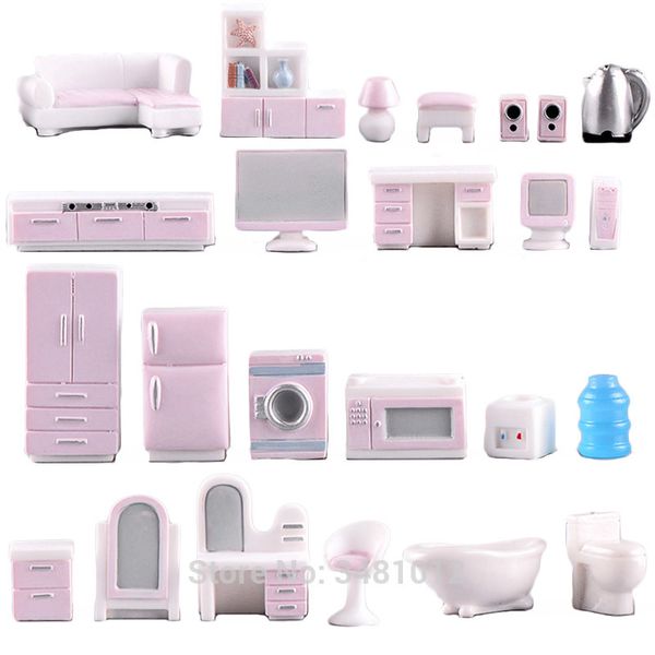 

miniature dollhouse furniture set for dolls house mini toy kit accessories tv sofa fridge dresser kids pretend play diy figurine 1019