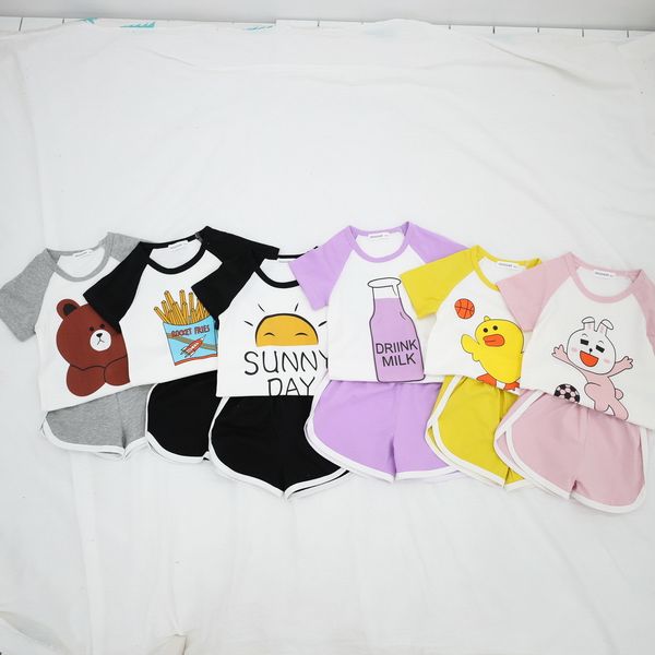 

2020 t-shirt shorts casual pajamas birthday tee cartoon baby pajama set children pyjama child nightwear kid sleepwear bebe pjs c1019, Blue;red