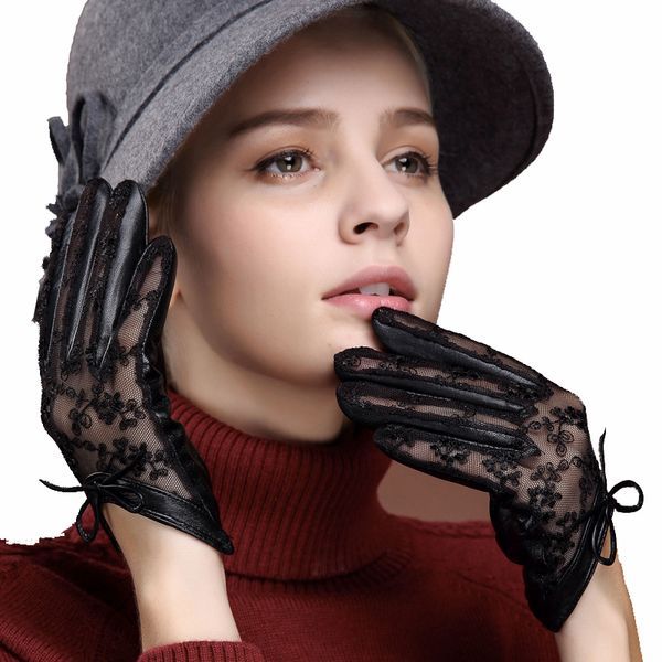 

2020 горячие продажи medival женщины кружева из натуральной кожи перчатки проложенная nappa овчины запястья солнцезащитный перчатки бесплатн, Blue;gray