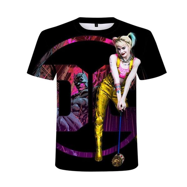 

3d print birds of prey t-shirts men women casual hip hop short sleeve streetwear 2021 harley quinn movie tees shirt, White;black