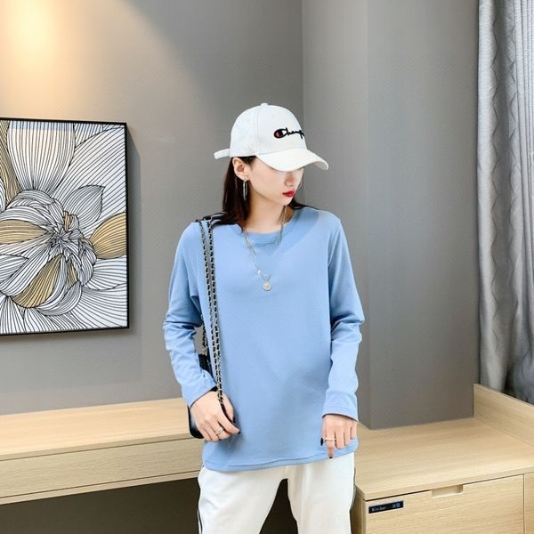 

pfaad ladies autumn 20 wear with tt-shirt t-neckplain color and simple korean version of cgudl long sleeve cg shirt with trend women's, White