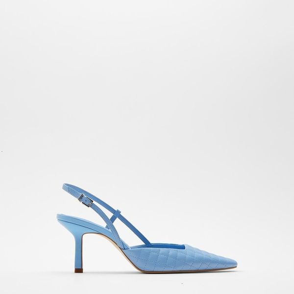 

new factory sale new women's shoes blue square toe high quilted thin heel shoes leather plaid women slingbacks 2020 autumn, Black