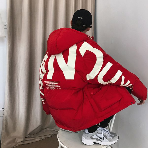 

мужчины streetwear крупногабаритного bubble jacket 2020 parka mens письмо печати hip hop моды ветровка женской корейский пальто, Black