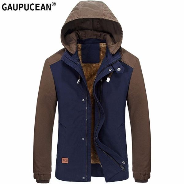 

men jacket thick fleece hoody 100% cotton buttons zipper pockets hoodie casual hooded street wear winter male outwear man coat, Black;brown