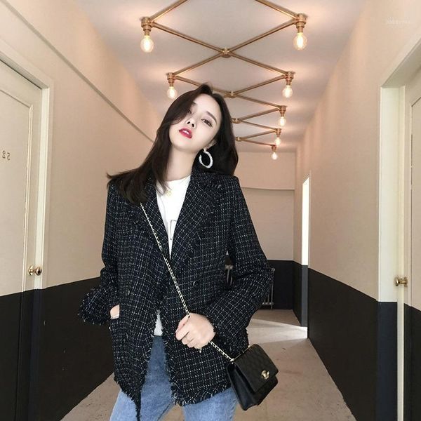 

goohojio 2021 vintage tassel oversized jacket women autumn office lady casual blazer women coat loose temperament blazer1, White;black