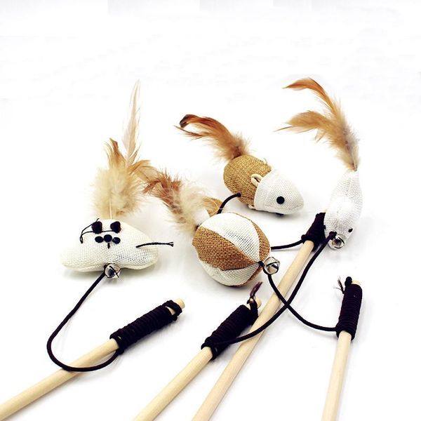 

cat toys pet mouse toy feather cute design bird plush teaser stick for cats ball products kids
