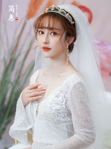 

headdress bride baroque royal pearl crown girl 18 year old wedding dress set, Silver