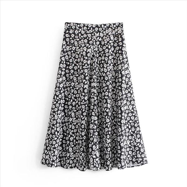 

european and american spring and summer 2021 broken printed high waist half length skirt womens medium length skirt a shaped sk, Black