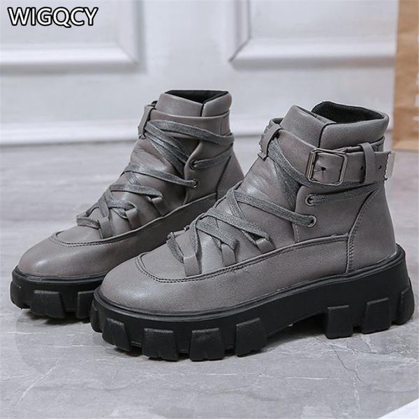 

2020 new fashion platform women boots motorcycle boots for women warm ankle lace up casual botas mujer w593, Black