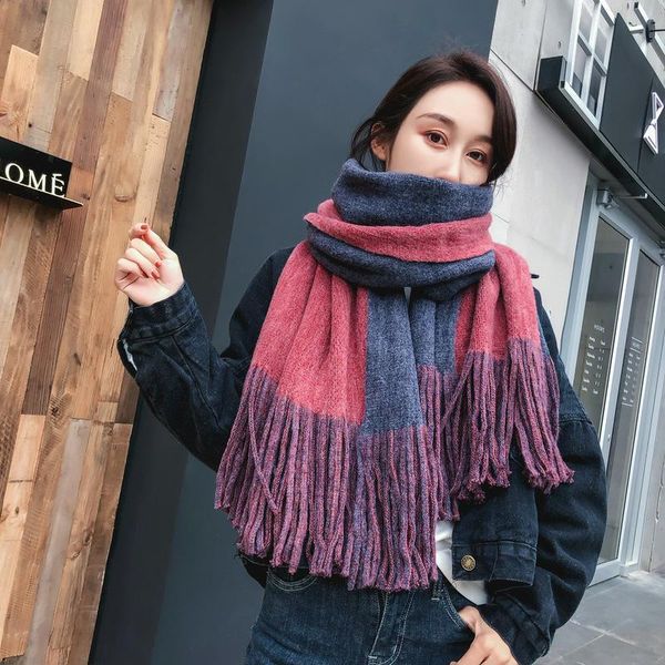 

scarves knitting wool long female winter double sided pure color scarf women foulard femme bufandas invierno mujer chusta, Blue;gray