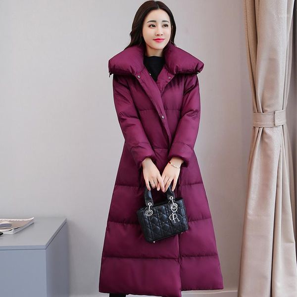 

winter new korean version simple fashion cotton padded women's knee length thickened warm silk cotton large padded1, Black
