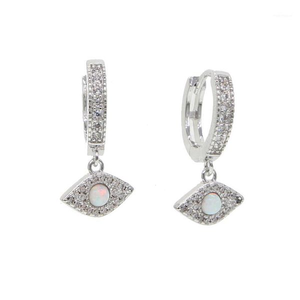

hoop & huggie fashion white fire opal cute evil eye charm clear small cz earring gold/silver color wedding jewelry1, Golden;silver