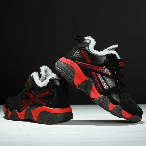 

sport winter kids fashion size sneakers boys 28-40 fur warm outdoor trainer running shoes children boots tenis infantil, Black
