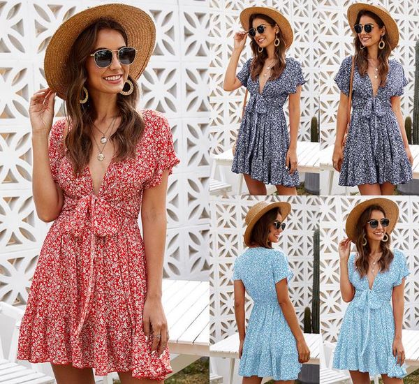 

deep v ruffled floral spring dress women's clothing, Black;gray