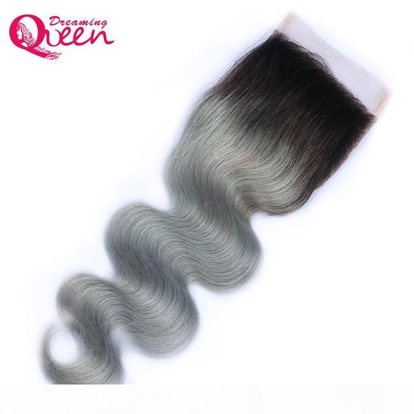 

t1b grey color body wave lace closure brazilian virgin human hair 1b gray 4x4 lace closure natural hairline ombre lace closure, Black