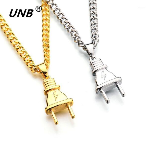 Anhänger Halsketten UNB 2021 Gold-Farbe Elektrische Stecker Form Anhänger Männer Frauen Hip Hop Charme Ketten Iced Out Bling Schmuck geschenke1