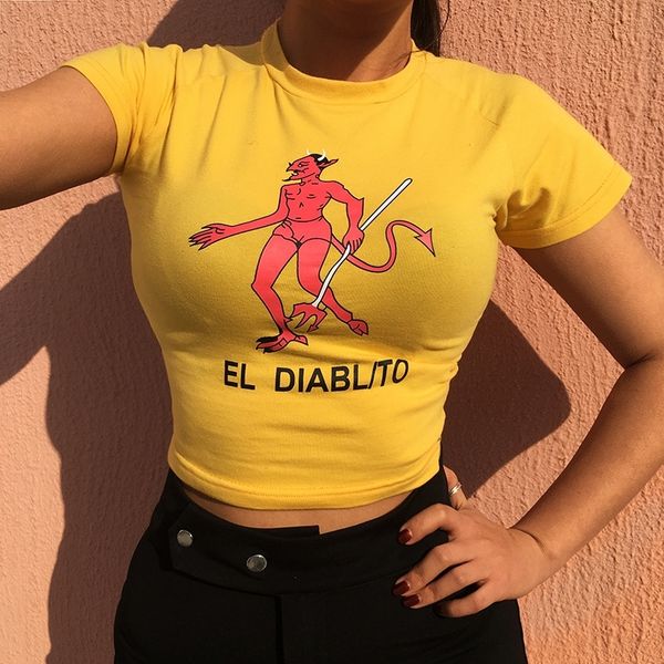

assvy spring summer devil devil print slim fitting short sleeve for female 2114 spring summer cartoon cartoon print slim fitting short t-sh, White
