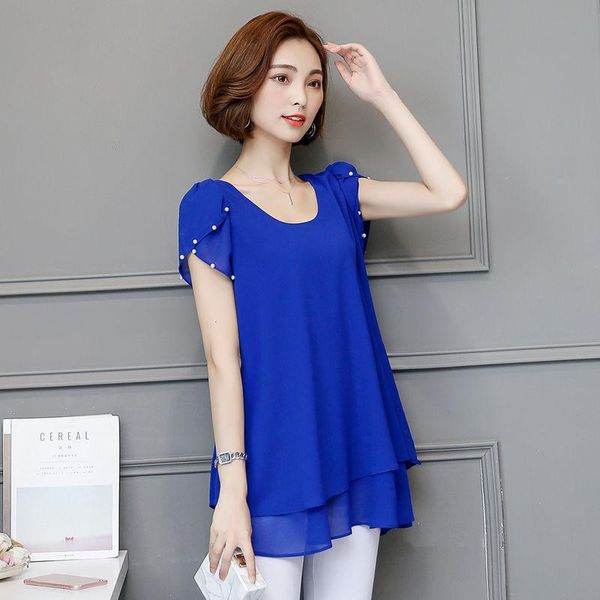 

women's blouses & shirts women spring summer style chiffon lady short ruffles sleeve o-neck blusas zz0578, White