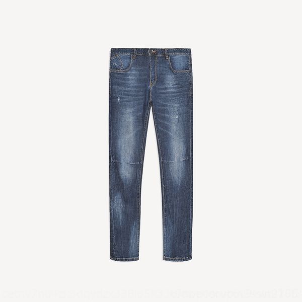 

q0mie men's jeans trousers jeanspants and jeansoriginal factory 2019 spring hailan season jeans men's stretch home ripped pants an, Blue