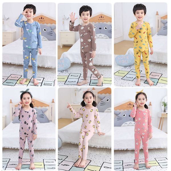 

boys warm pajamas 2020 and new girls pure cotton underwear set children's round neck long sve cloth autumn pants, Blue;red