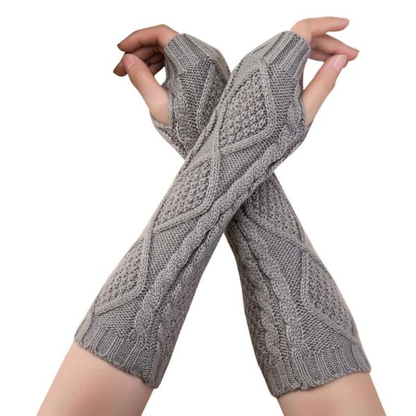 

sagace mittens 2020 winter knitted fingerless gloves semi-long gloves casual soft warm luva feminina, Blue;gray