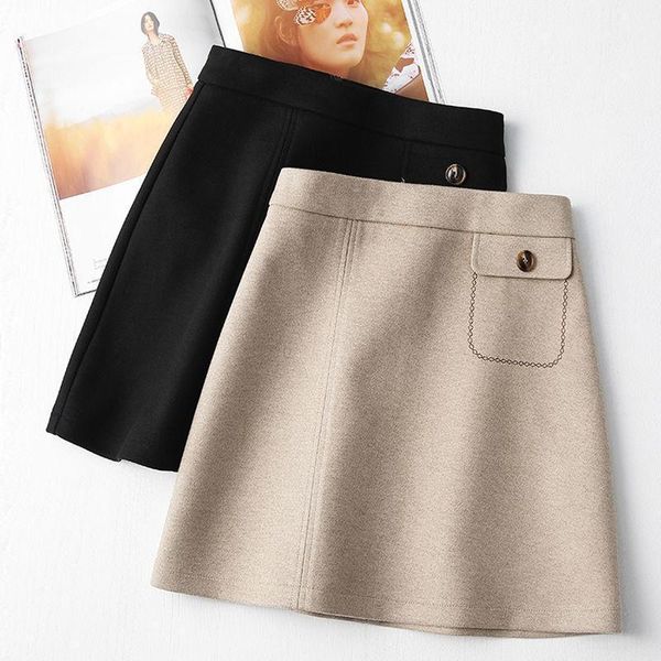 

autumn winter woolen mini skirts for women high waist korean a-line shorts skirts school uniform black beige kawaii faldas mujer1