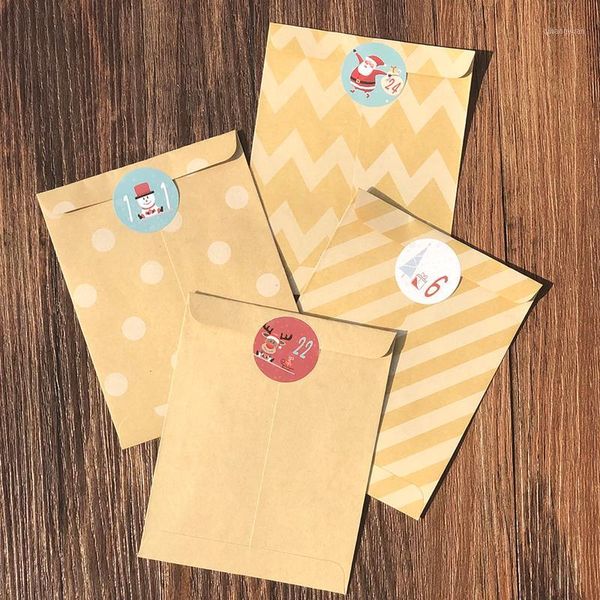 

48sets christmas party gift bag retro kraft paper bag with xmas santa claus number stickers party favor wrapping supplies1
