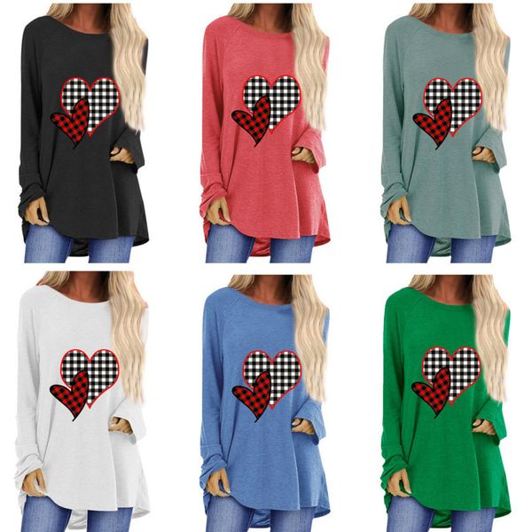 

2021 valentines day women long sleeve t-shirts plaid heart printing t-shirt pullovers casual sports sweatshirt autumn clothes h11907, White