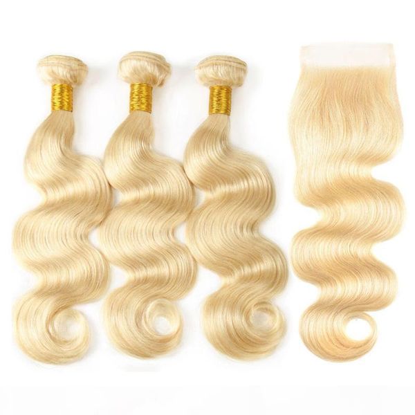 

brazilian platinum blonde hair weave with lace closure body wave lace closure with bundles #613 hair extensions with lace closure, Black;brown