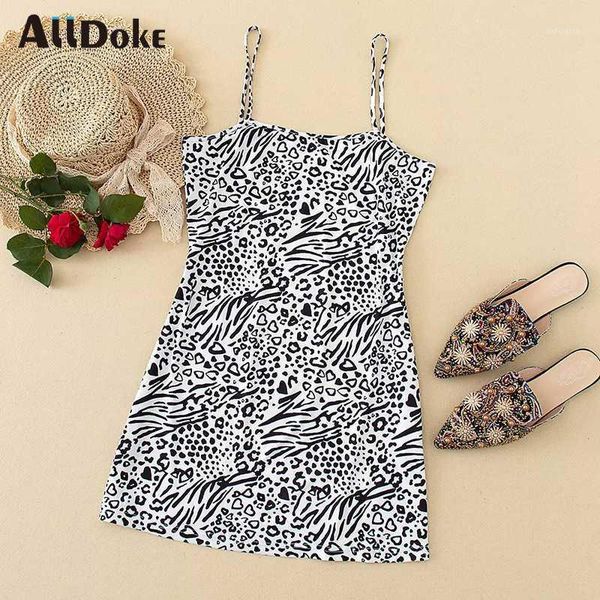 

alldoke vintage zebra white a line dress women summer high waist strap sleeveless backless ladies short dresses vestidos1, Black;gray