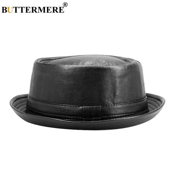 

buttermere men black leather trilby hat male fedora cap retro women vintage jazz hat spring autumn brand men's panama cap y200110, Blue;gray