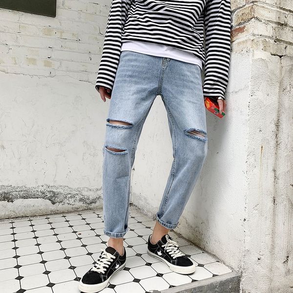

jeans men's fashion brand ankle-length pants jeansjeans and jeansloose new chic korean fashion straight leg loversnine point pants 8dbk, Blue