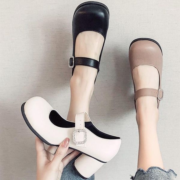 

dress shoes eoeodoit retro leather mary janes women high heel suqare toe work heels pumps buckle shoes1, Black