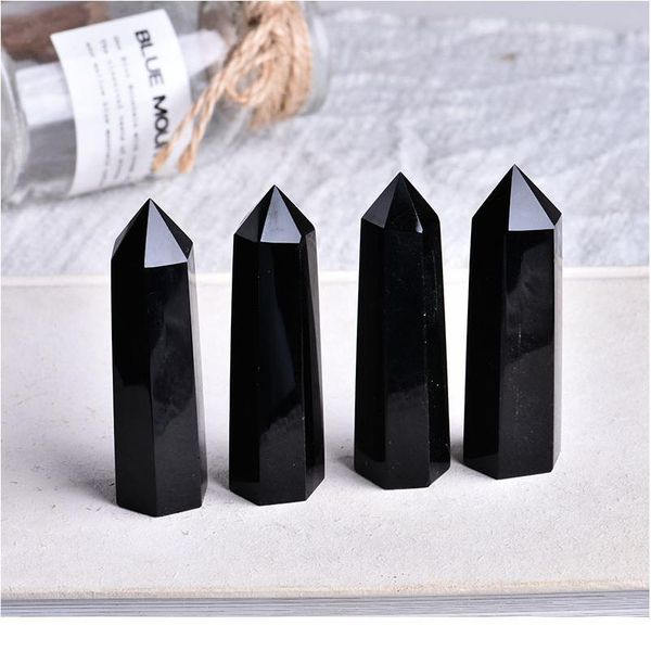 

1pc natural rock obsidian hexagonal column crystal point mineral ornament healing wand home decor diy gift de qylsac, Black