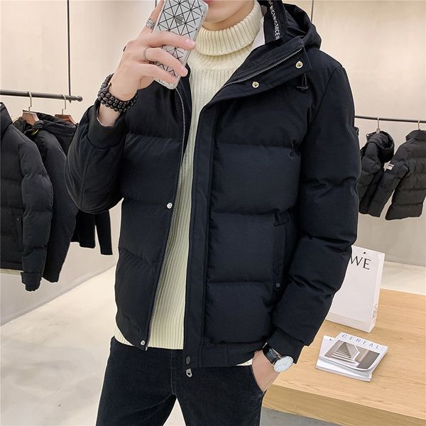 

2020 new coat winter trend korean down men's thiened warm hooded cotton padded jaet, Black