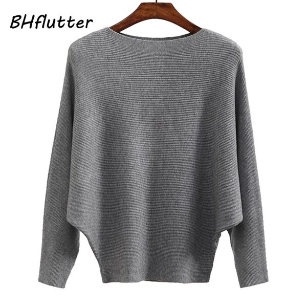 

bhflutter sweater women slash neck knitted winter sweaters female batwing cashmere casual pullovers jumper pull femme y200910, White;black