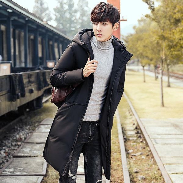 

new 2019 winter korean men's down jaet non iron long fashion urban hooded collar coat, Black