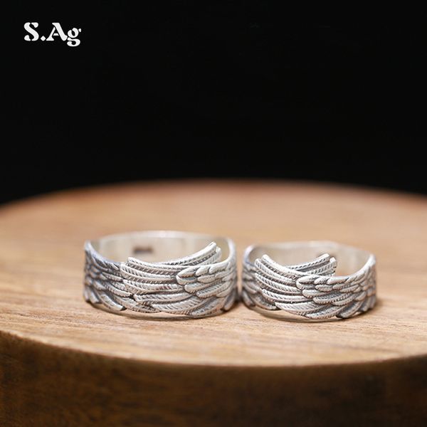 

han 990 pure silver open ring, foot silver feather couple ring, pair ring silver jewelry wholesale, Golden;silver