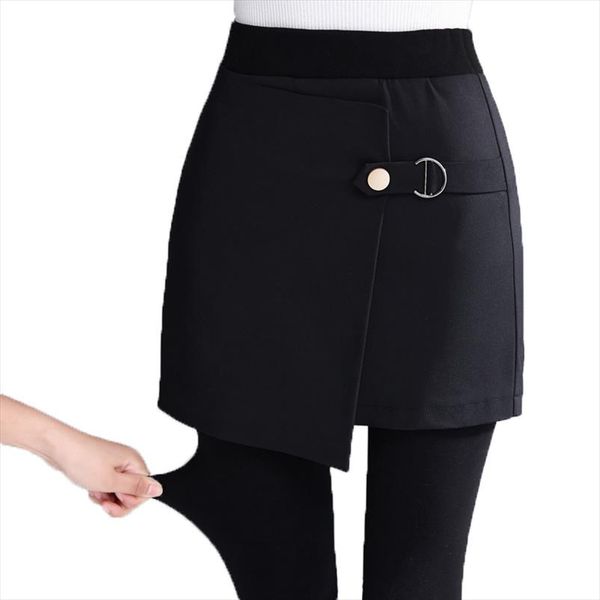 

2019 plus velvet thickening skirt fake two pieces of leggings women wear stepping skirt pants warm bag hip, Black