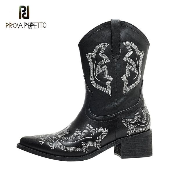 

мода цветок вышивать украшение середины икры сапог кожи западных ковбойские сапоги toe остроконечных ретро стиль женские короткий, Black