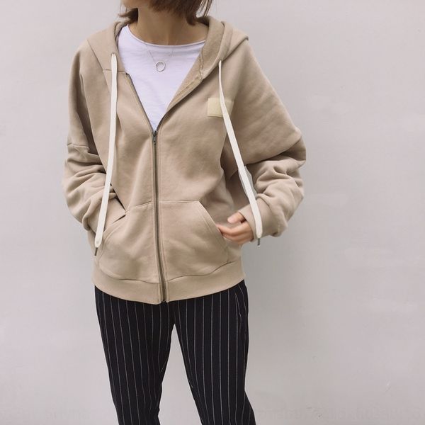 

glh6s 2020 thick korean stylestyle loose coat hooded sweater new sanding fleece drawstring zipper sweater coat for 6wrww women, Black
