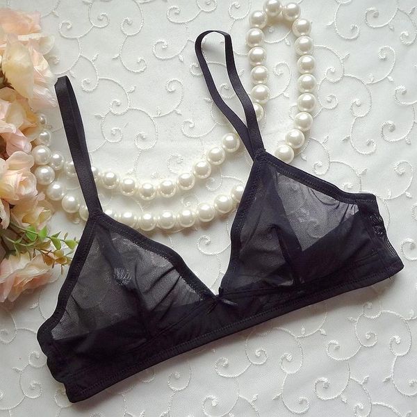 

gerrita mesh bralette bra triangle translucent women underwear transparent solid color crop bustier unpadded lingerie1, Red;black