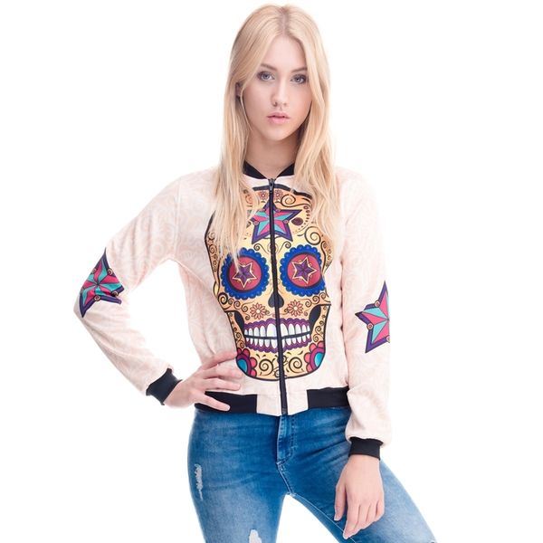 

womens clothing bomber jacket 3d printed mexican skull star chaquetas mujer outwear long sleeve coats jackets 201017, Black;brown