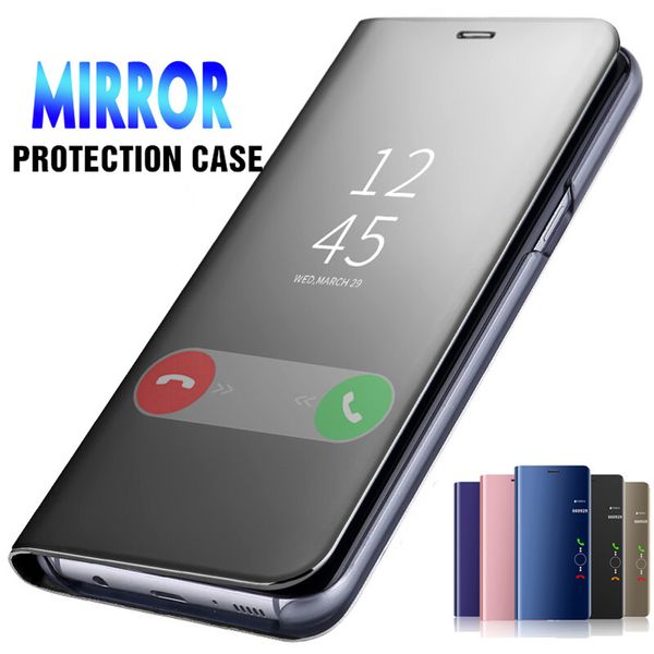 Luxury Mirror Flip Leather Cases For Samsung Galaxy S24 S23 S22 Ultra S21 FE Note 20Ultra A55 A35 A25 A15 A54 A34 A24 A14 A73 A53 A33 A23 A13 Clear View Protective Shell