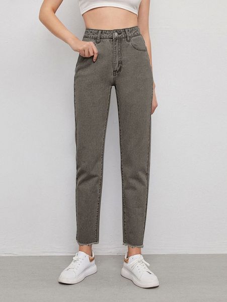 

high waist raw hem jeans h5nj#, Blue