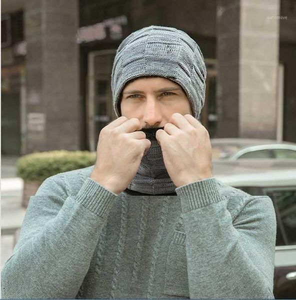 

knit hat skull cap neck scarf hats winter beanies soft for mens black warm breathable wool knitted winter hat double layers caps1, Blue;gray