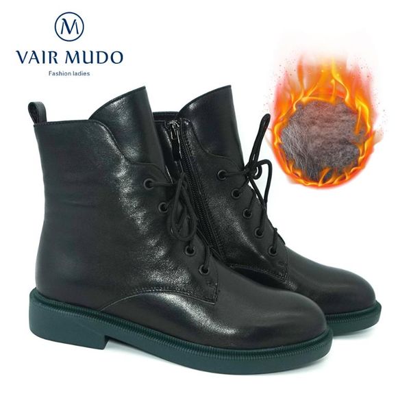 

boots vair mudo ankle shoes leather women lady fashion for female autumn motorcycle dx101, Black