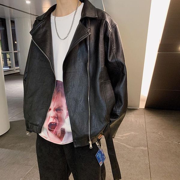 

men's jackets jacket 2021 autumn winter slim-fitting leather hoodie loose casual lapel personality youth wear, Black;brown