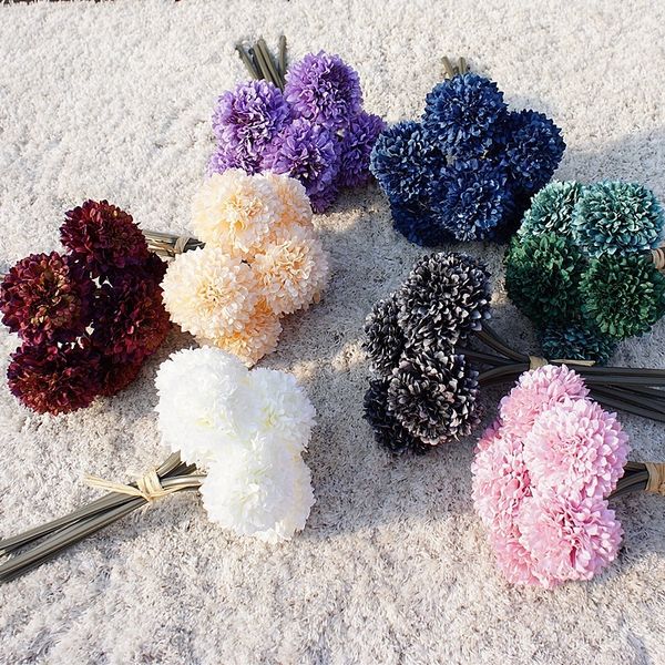 6 pezzi / 1 fascio di seta garofano bouquet da sposa matrimonio decorazioni per la casa piante artificiali fiori decorativi a buon mercato Natale pompon Y201020